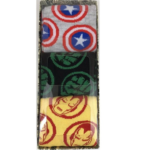 Mens MARVEL Superheroes Crew Socks 3 Pairs Shoe Size 8-12 Iron Man Hulk NIP - Picture 2 of 3